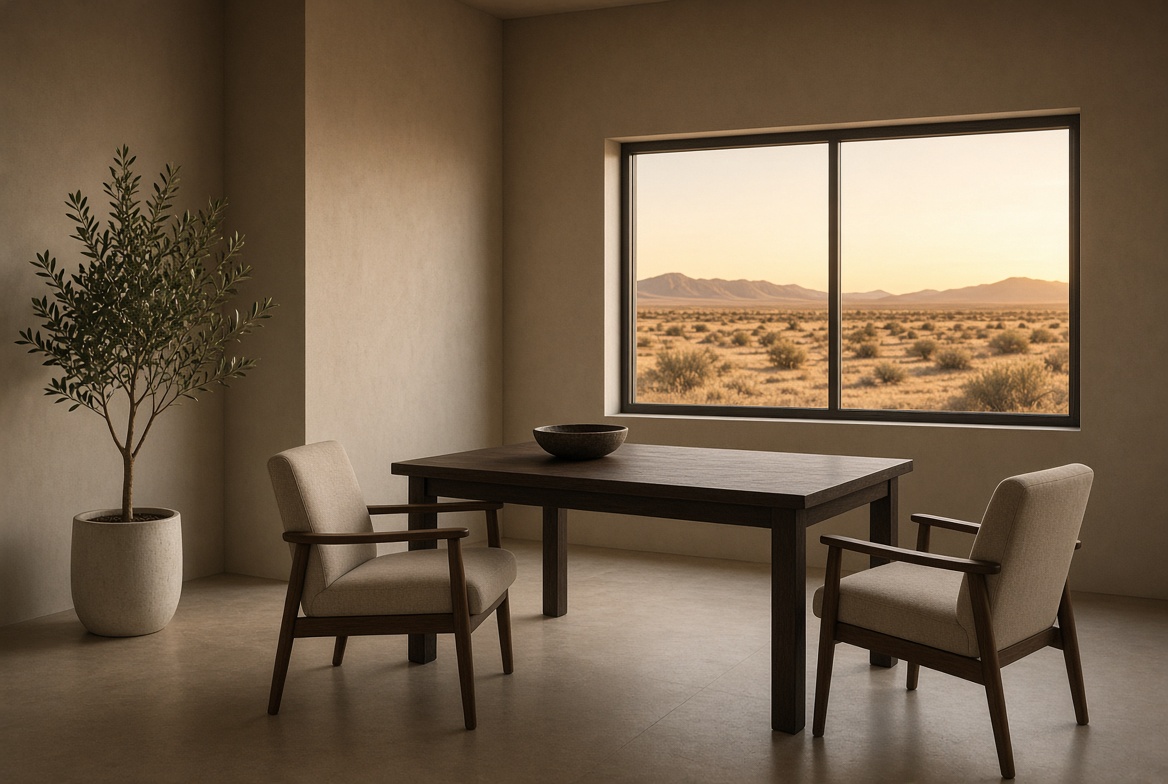 A quiet room looking onto the desert